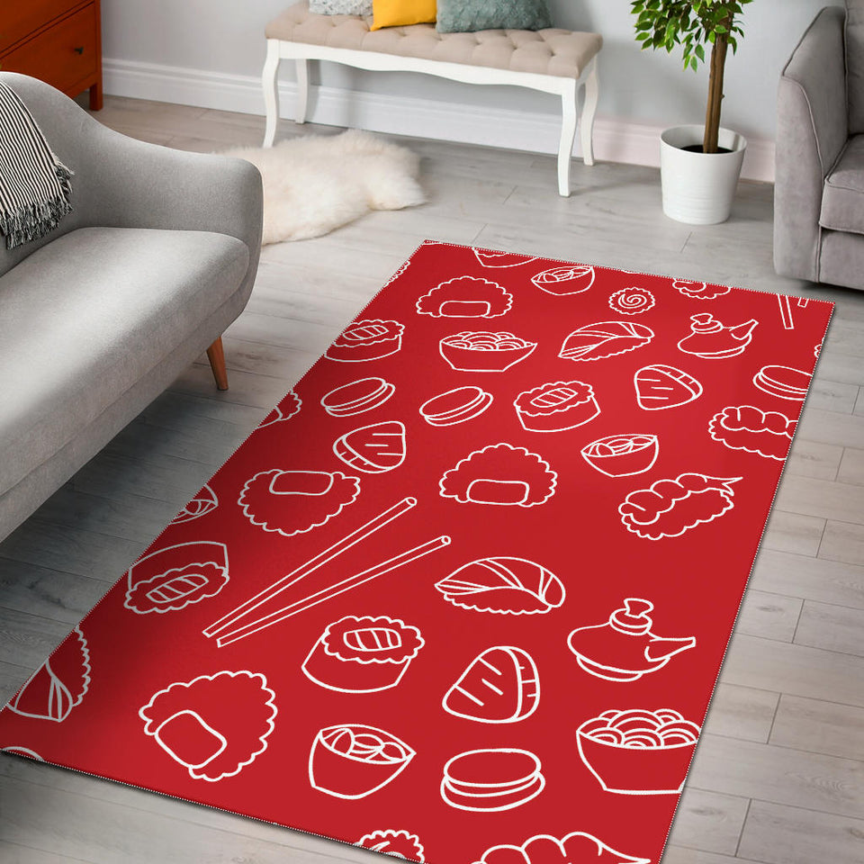 Sushi Pattern Red Background Area Rug