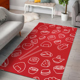 Sushi Pattern Red Background Area Rug