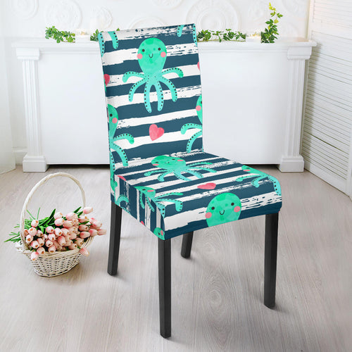 Cute Octopuses Heart Striped Background Dining Chair Slipcover