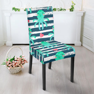 Cute Octopuses Heart Striped Background Dining Chair Slipcover