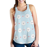White cute pomeranian pattern Women Racerback Tank Top