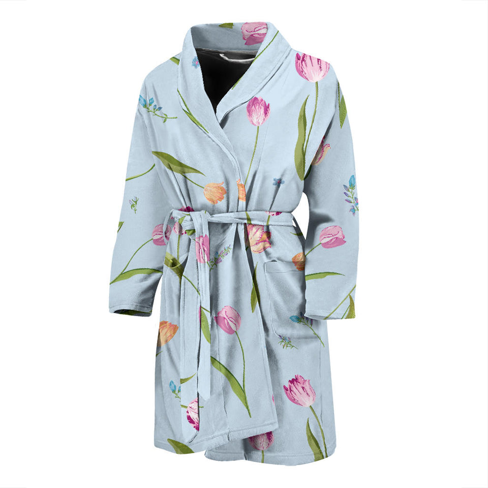 Watercolor Tulips Pattern Men'S Bathrobe