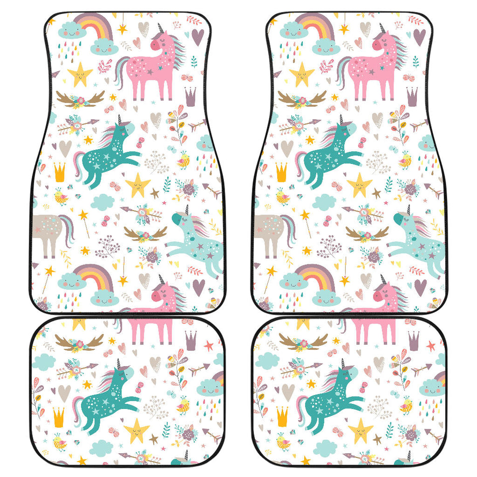 Colorful Unicorn Pattern Front And Back Car Mats