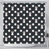 Cute White Rabbit Polka Dots Black Background Shower Curtain Fulfilled In US