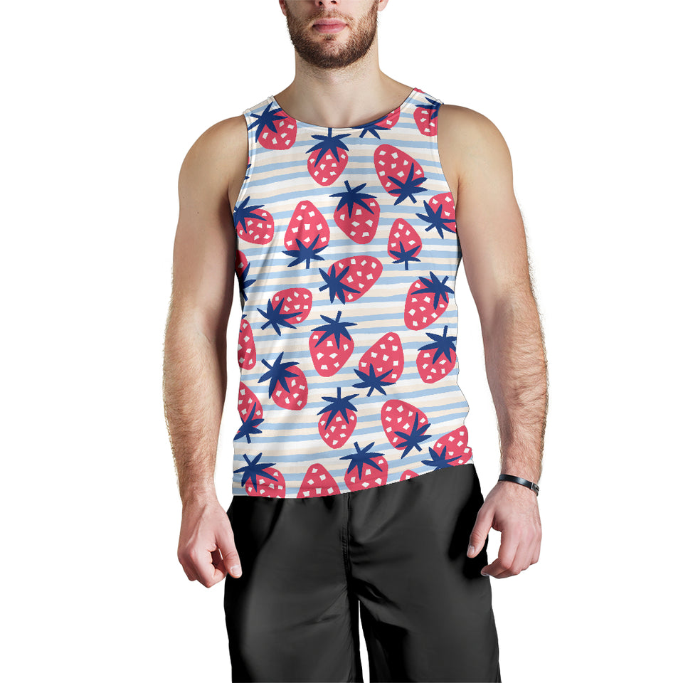 Strawberry pattern blue lines background Men Tank Top