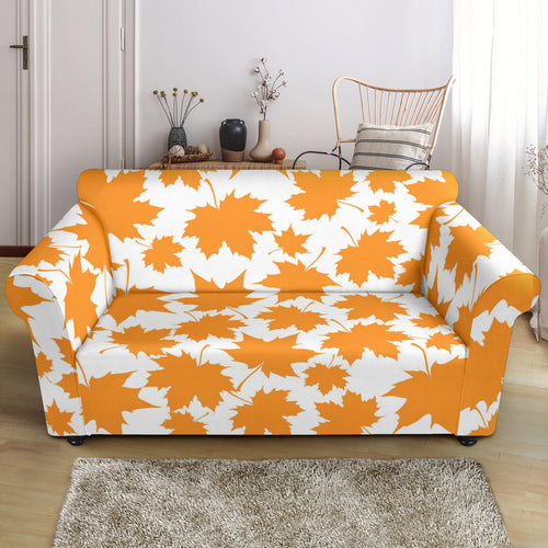 Orange Maple Leaf Pattern Loveseat Couch Slipcover