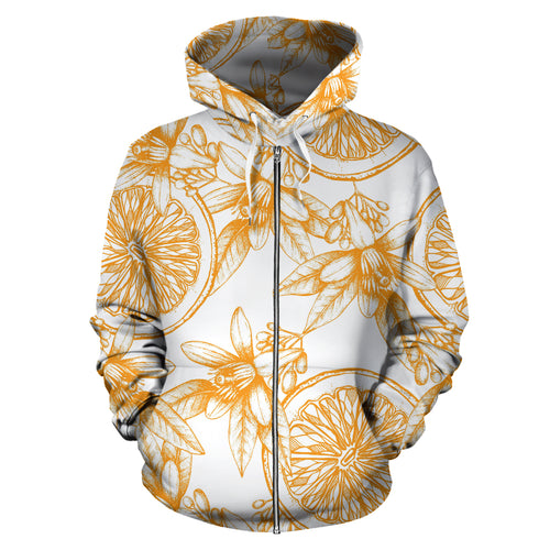 Hand Drawn Orange Fruit Pattern Zip Up Hoodie