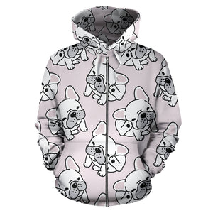 Cute French Bulldog Pattern Zip Up Hoodie