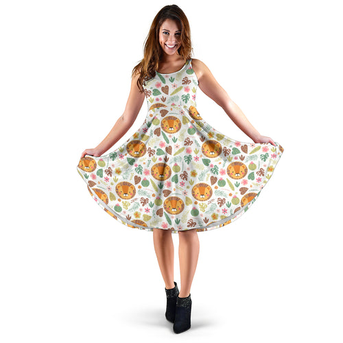 Lion Pattern Print Design 04 Sleeveless Midi Dress