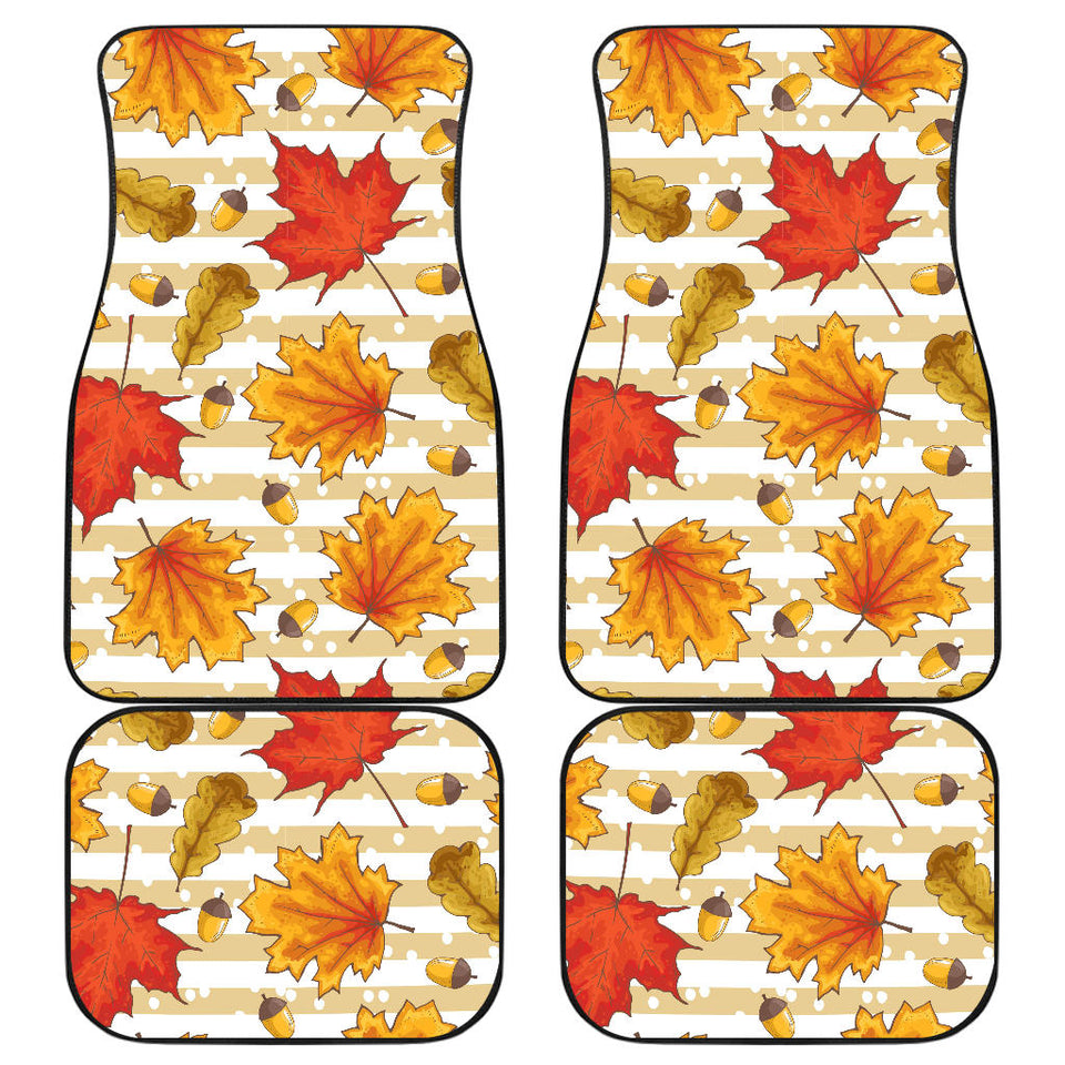 Maple Leaf Oak Leaf Acorns Beige Striped Background Front And Back Car Mats