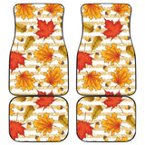 Maple Leaf Oak Leaf Acorns Beige Striped Background Front And Back Car Mats