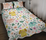 Cute elephants palm tree flower butterfly pattern Quilt Bed Set