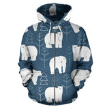 Polar Bear Mother Her Child Pattern Zip Up Hoodie