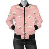 Cute Hamster Cheese Pattern Pink Background Women'S Bomber Jacket