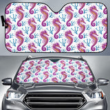 Purple Seahorse Blue Coral Pattern Car Sun Shade