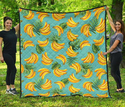 Banana Palm Leaves Pattern Background Premium Quilt