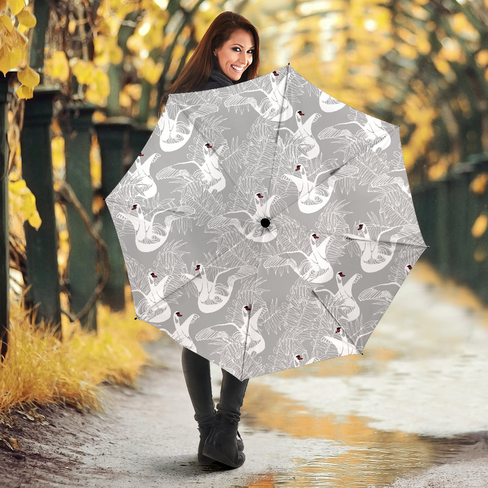White Swan Gray Background Umbrella