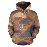Bonsai Bamboo Stork Japanese Pattern Brown Theme Men Women Pullover Hoodie