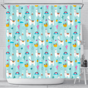 Llama Alpaca Cactus Leaves Pattern Shower Curtain Fulfilled In US