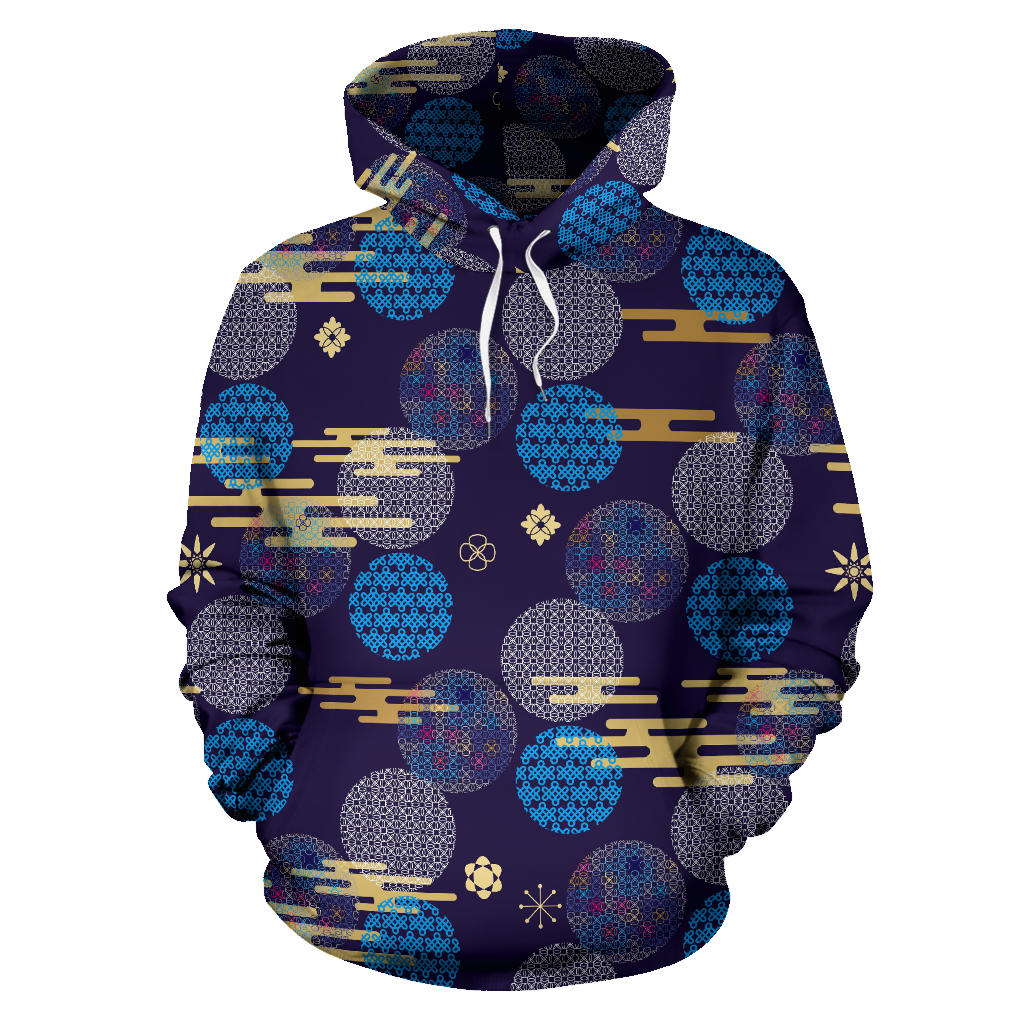 Blue Japanese Pattern Cloud Wave Flower Men Women Pullover Hoodie