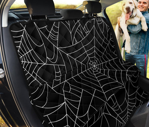 Spider Web Pattern Black Background White Cobweb Dog Car Seat Covers