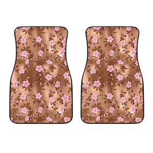 Pink Sakura Cherry Blossom Drak Brown Background Front Car Mats