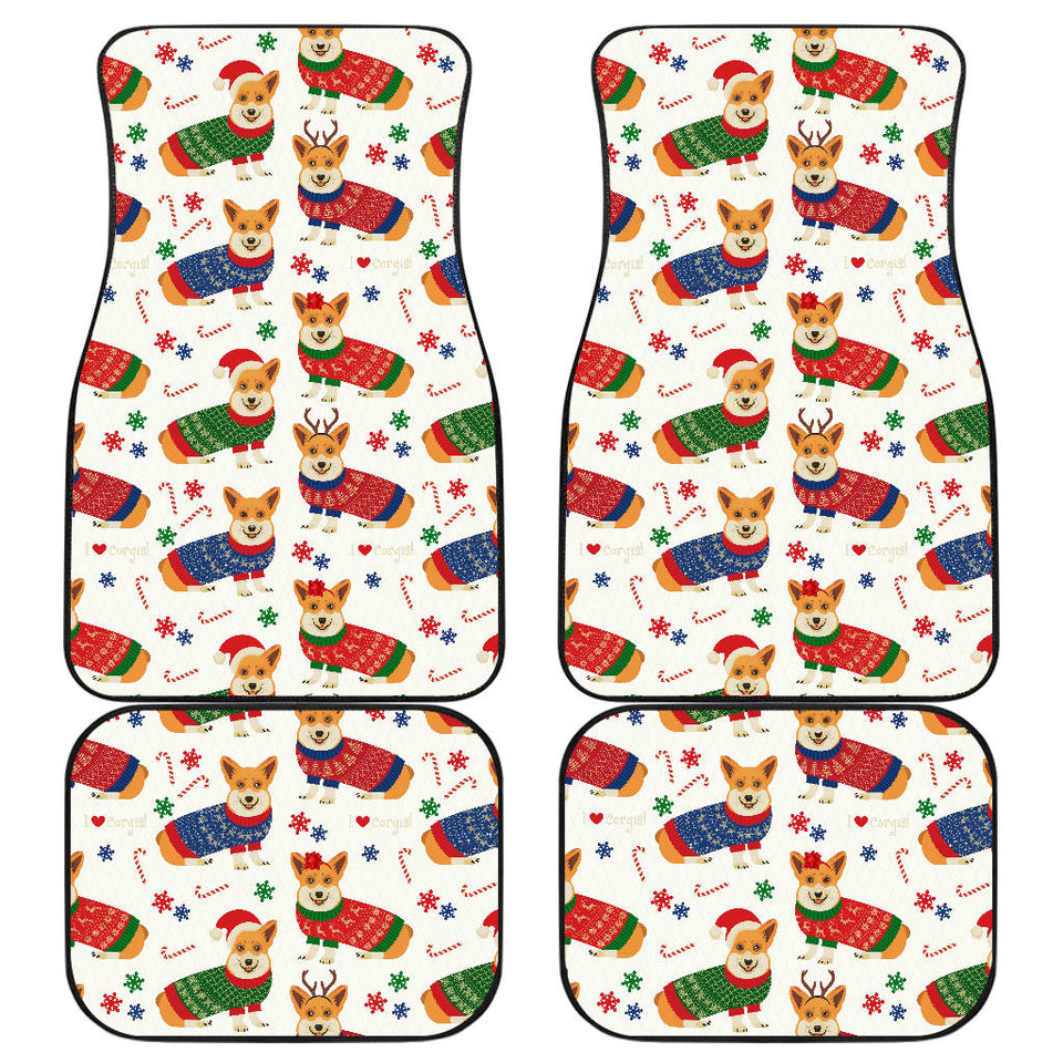 Corgi Christmas Pattern Front And Back Car Mats