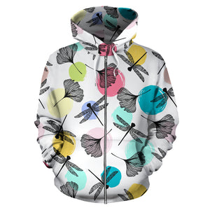 Dragonflies Ginkgo Leaves Pattern Zip Up Hoodie