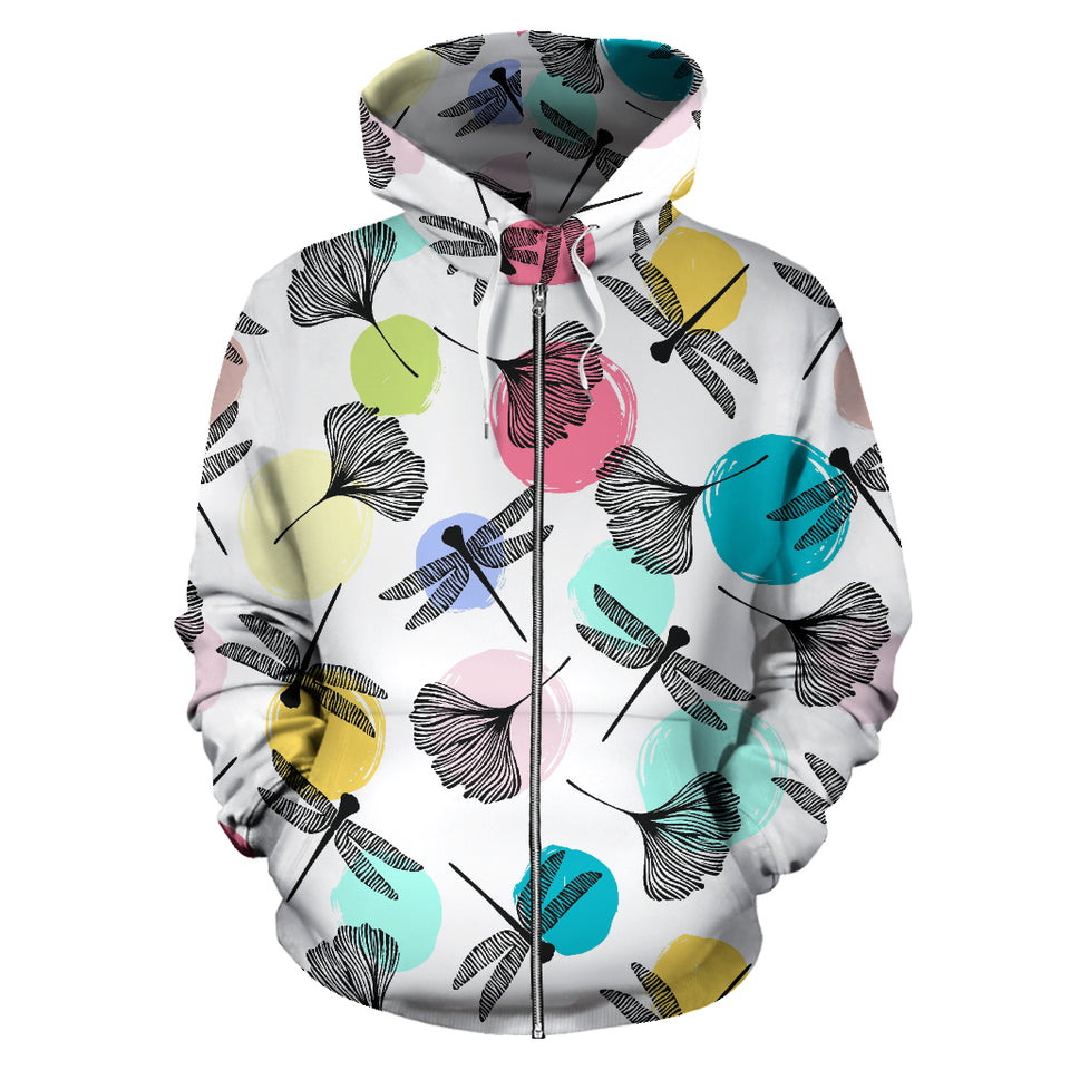 Dragonflies Ginkgo Leaves Pattern Zip Up Hoodie