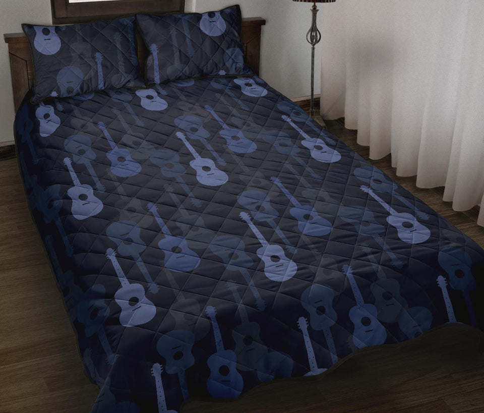 Blue Theme guitar pattern Quilt Bed Set