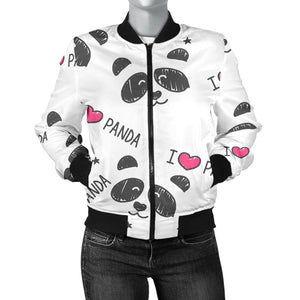 Hand Drawn Faces Of Pandas Pattern Women'S Bomber Jacket