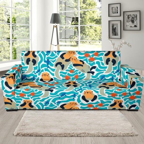 Cute Sea Otters Fishe Sea Urchin Pattern Sofa Slipcover