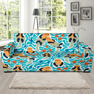 Cute Sea Otters Fishe Sea Urchin Pattern Sofa Slipcover
