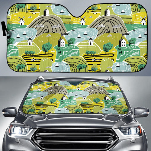 Hand Drawn Windmill Pattern Car Sun Shade