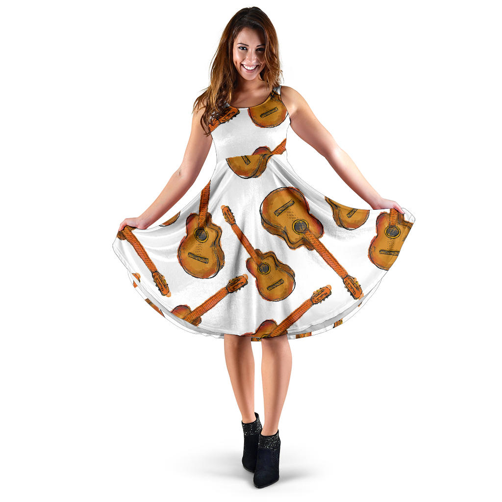Paint Guitar Pattern Sleeveless Midi Dress