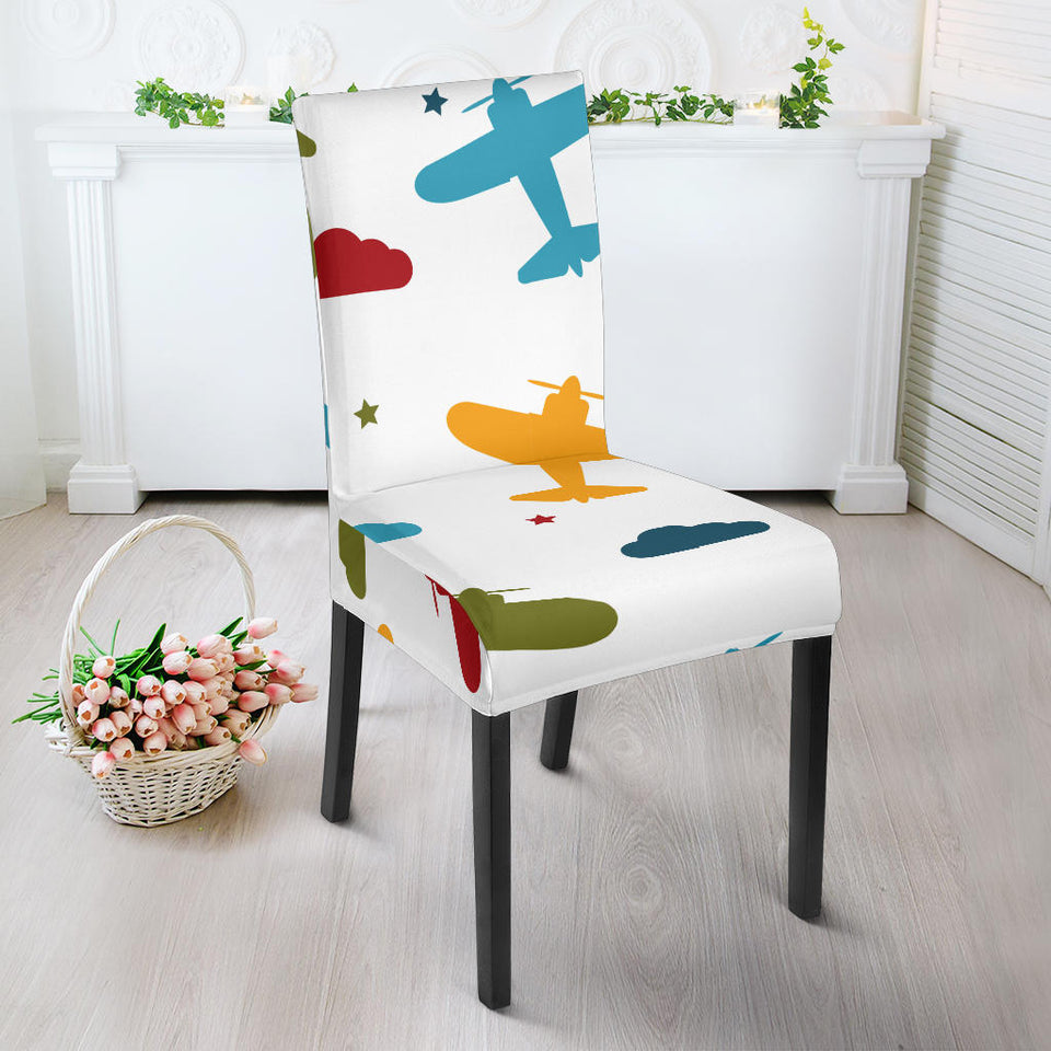 Airplane Star Cloud Colorful Dining Chair Slipcover