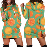 Orange Fruit Pattern Green Background Women'S Hoodie Dress