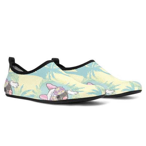 French Bulldog Hawaii Blackground Aqua Shoes