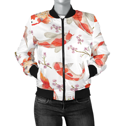 Watercolor Koi Fish Carp Fish Pattern Women'S Bomber Jacket