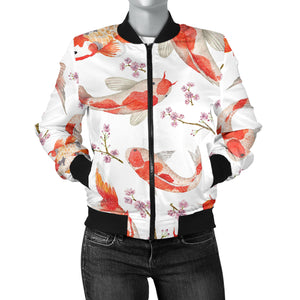 Watercolor Koi Fish Carp Fish Pattern Women'S Bomber Jacket