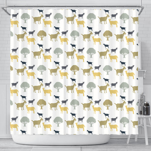 Silhouettes Of Goat And Tree Pattern Shower Curtain Fulfilled In US