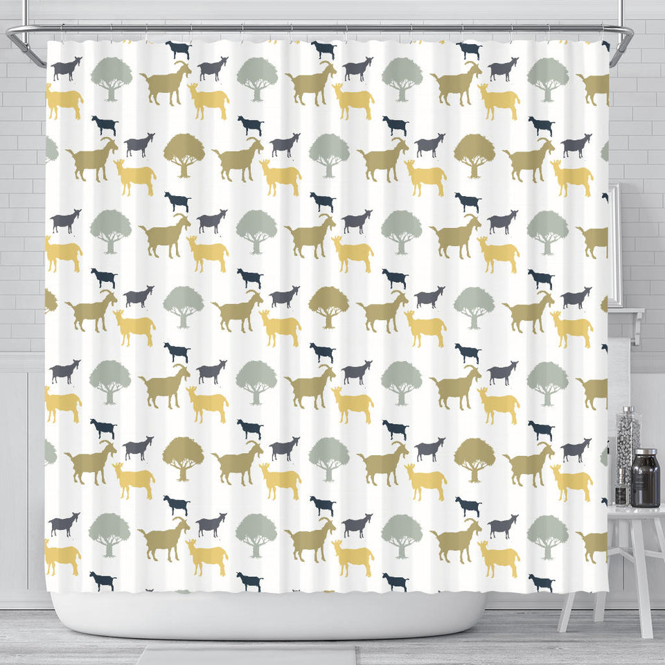 Silhouettes Of Goat And Tree Pattern Shower Curtain Fulfilled In US