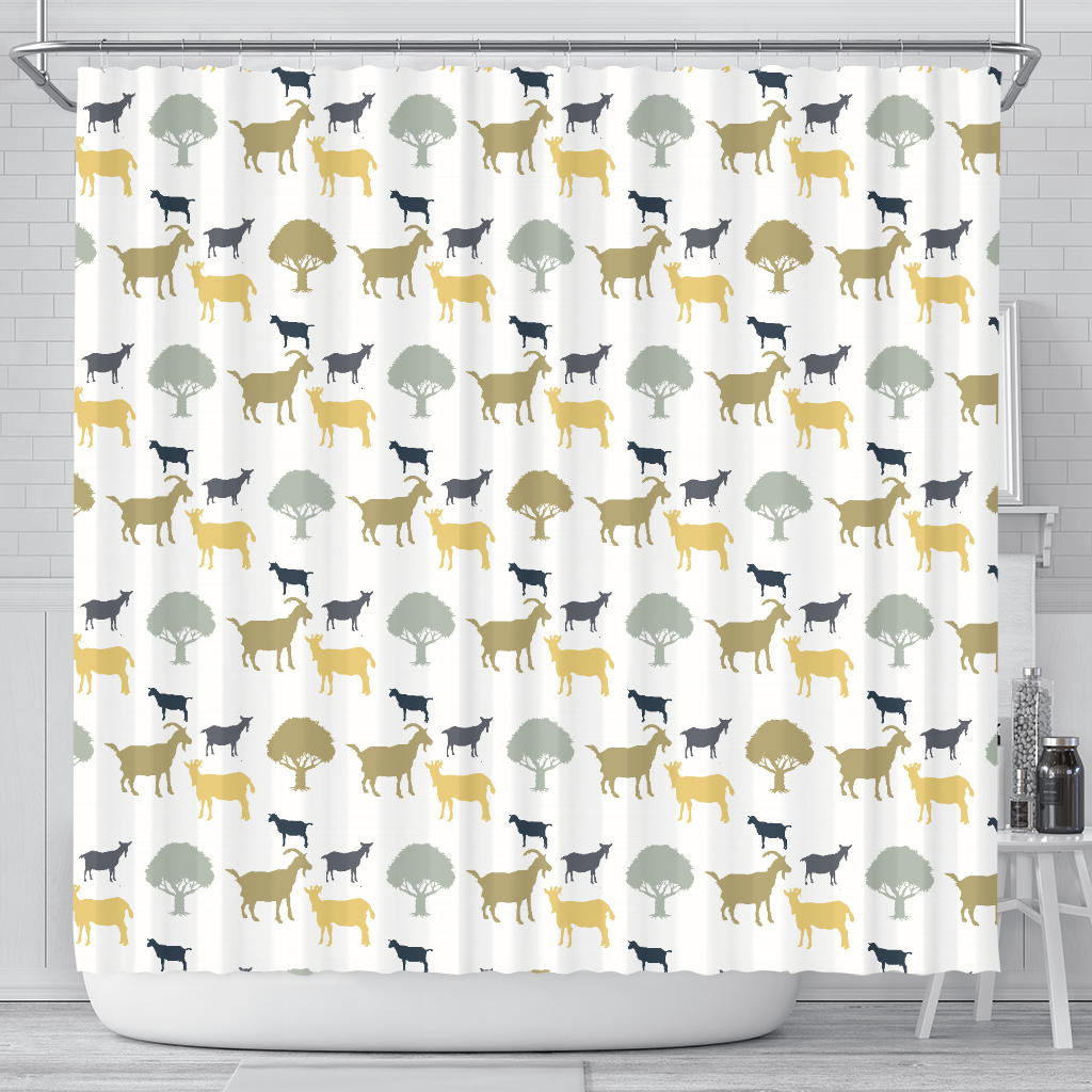 Silhouettes Of Goat And Tree Pattern Shower Curtain Fulfilled In US