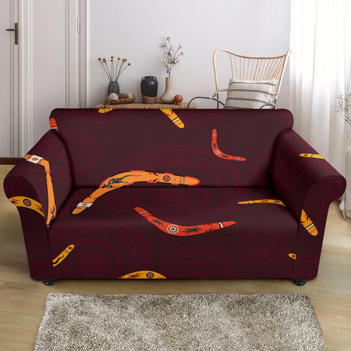 Boomerang Australian Aboriginal Ornament Circle Black Background Loveseat Couch Slipcover