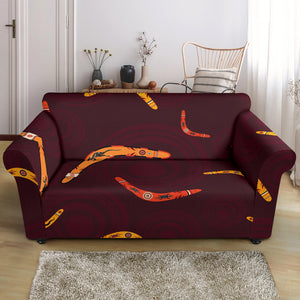 Boomerang Australian Aboriginal Ornament Circle Black Background Loveseat Couch Slipcover