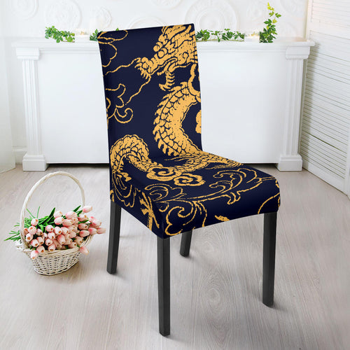 Gold Dragon Pattern Dining Chair Slipcover