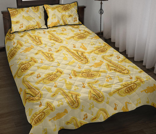 Saxophone cornet pattern yellow background Quilt Bed Set