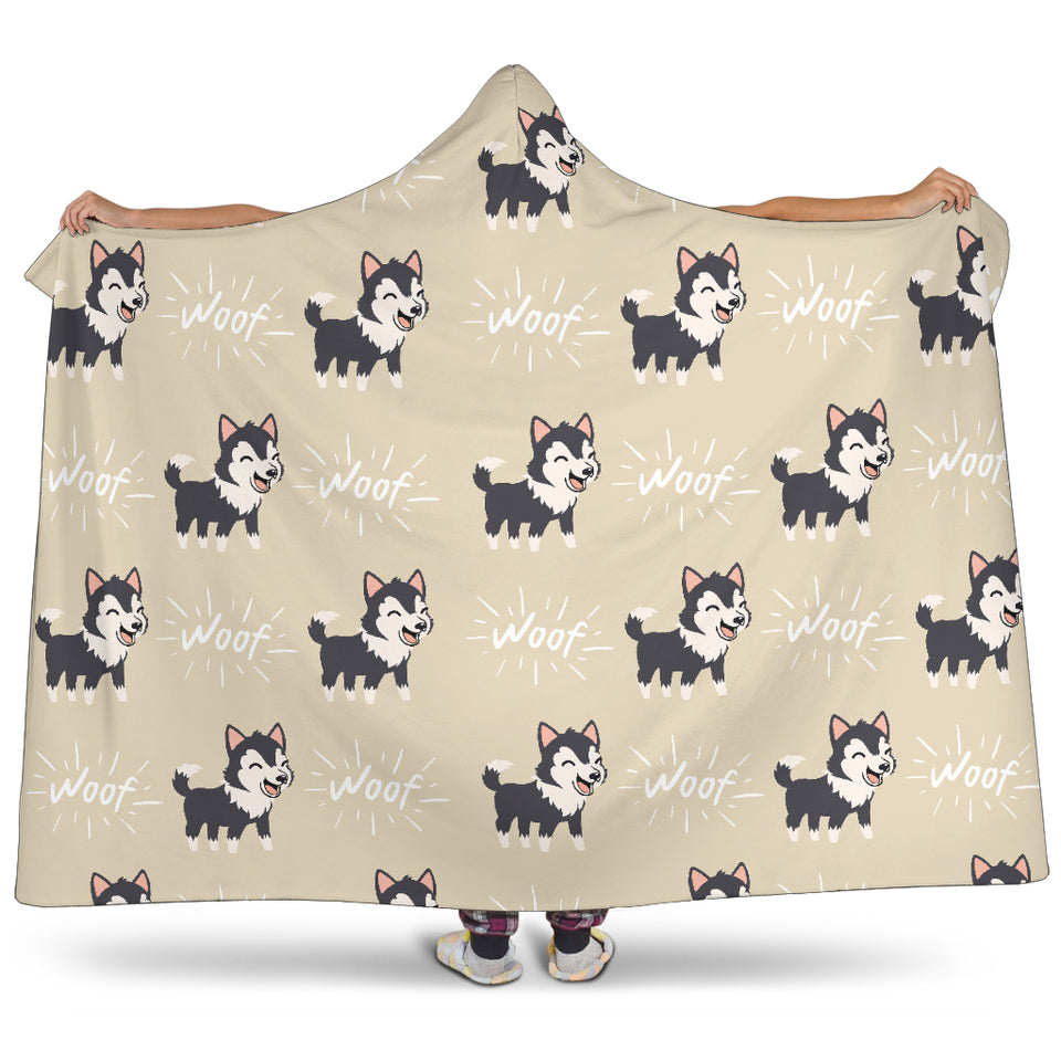 Cute Siberian Husky Hooded Blanket