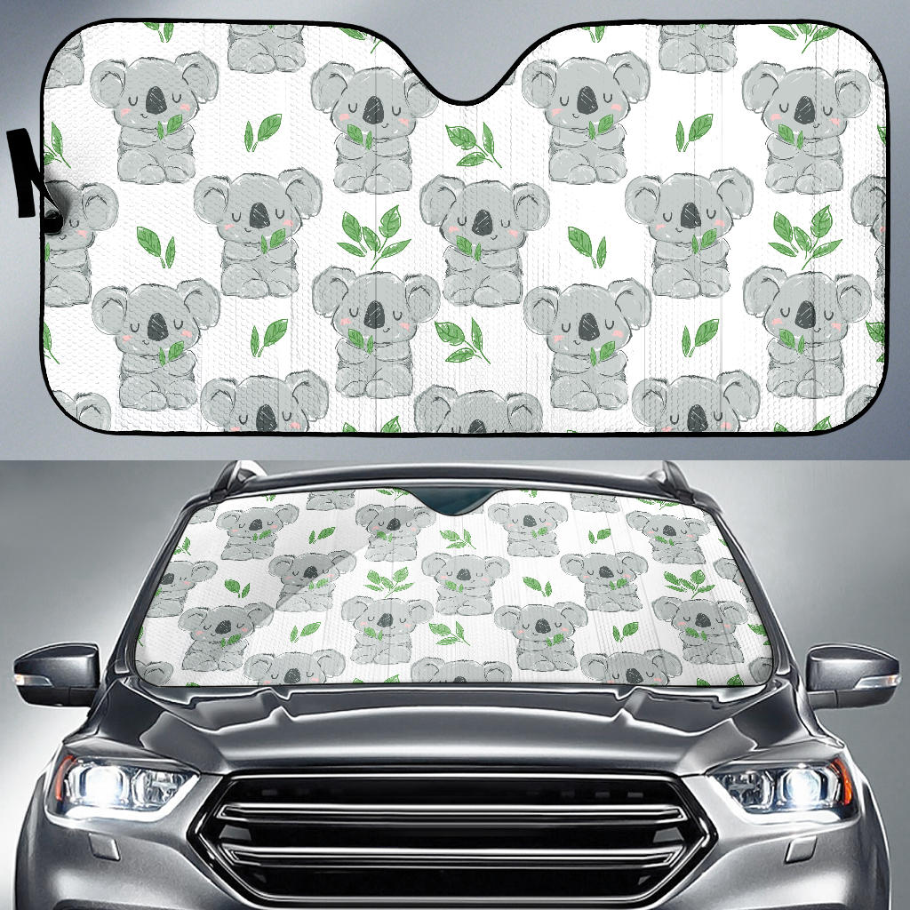 Hand Drawn Koala Leaves Pattern Car Sun Shade