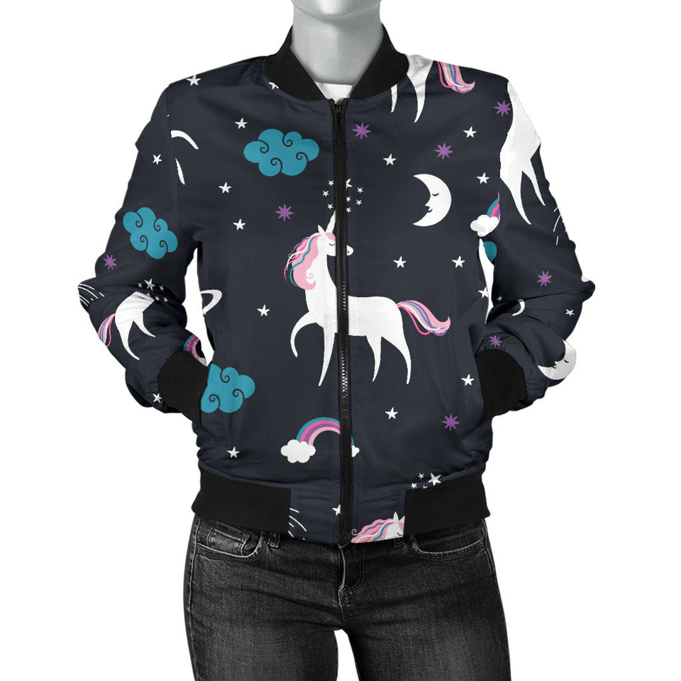 Unicorn Rainbows Moon Clound Star Pattern Women'S Bomber Jacket